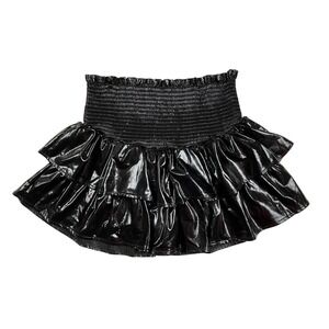 Queen of Sparkles Black Metallic Smocked Waist Ruffle Mini Skort Size Medium